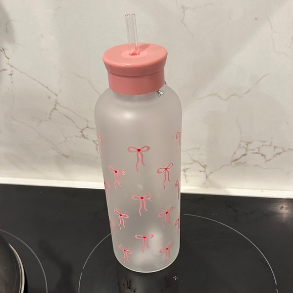 Aqua Other - Coquette Bows Frosted Glass Tumbler w/Straw Pink Bow Aesthetic Iced Coffee Cup